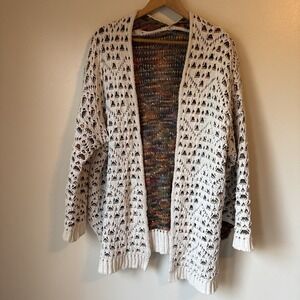 L Love Cardigan Bohemian Textured Multi Colored Sweater Womens Size L Lounge